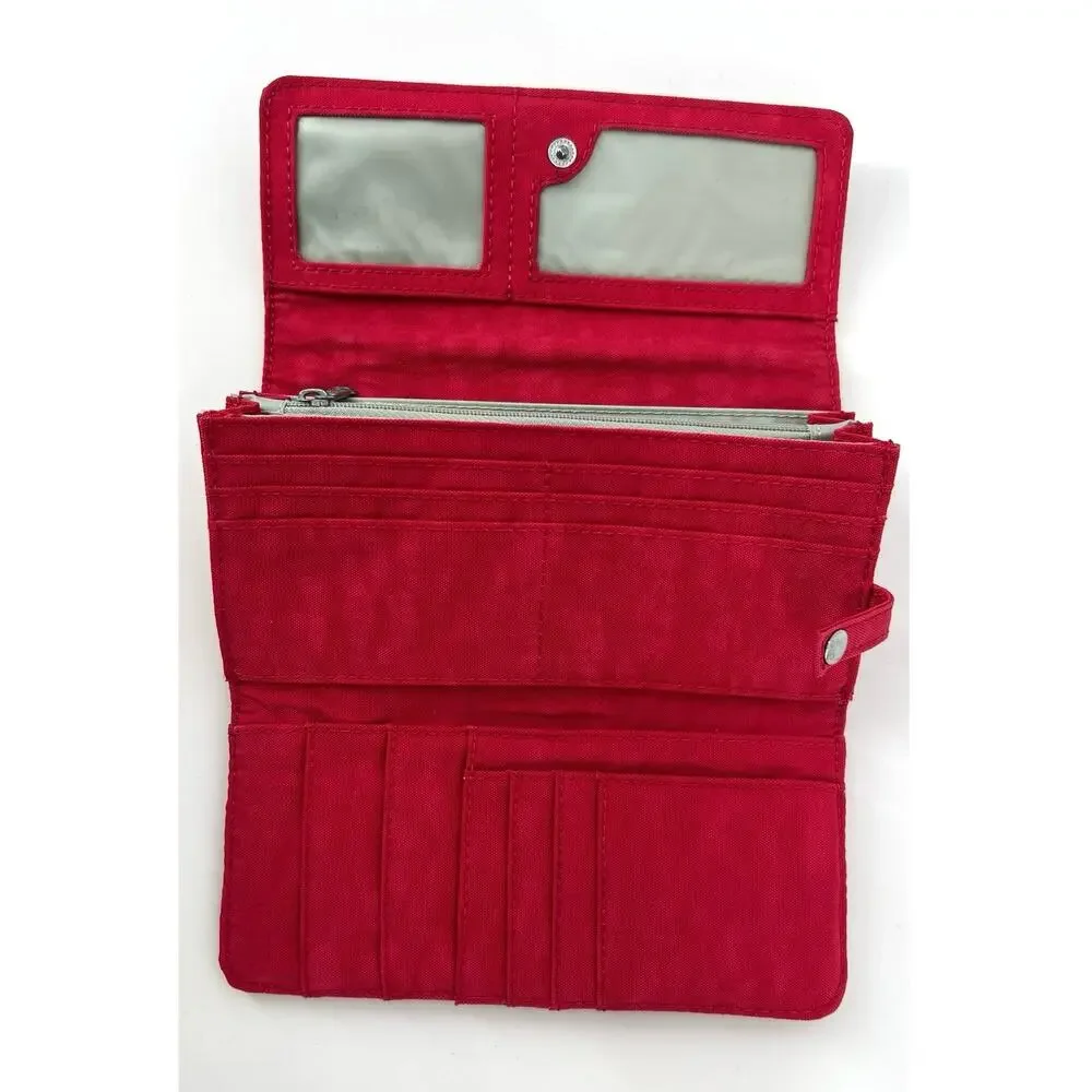 Kipling Brownie Nylon Long Travel Wallet Clutch Organizer Red Purse